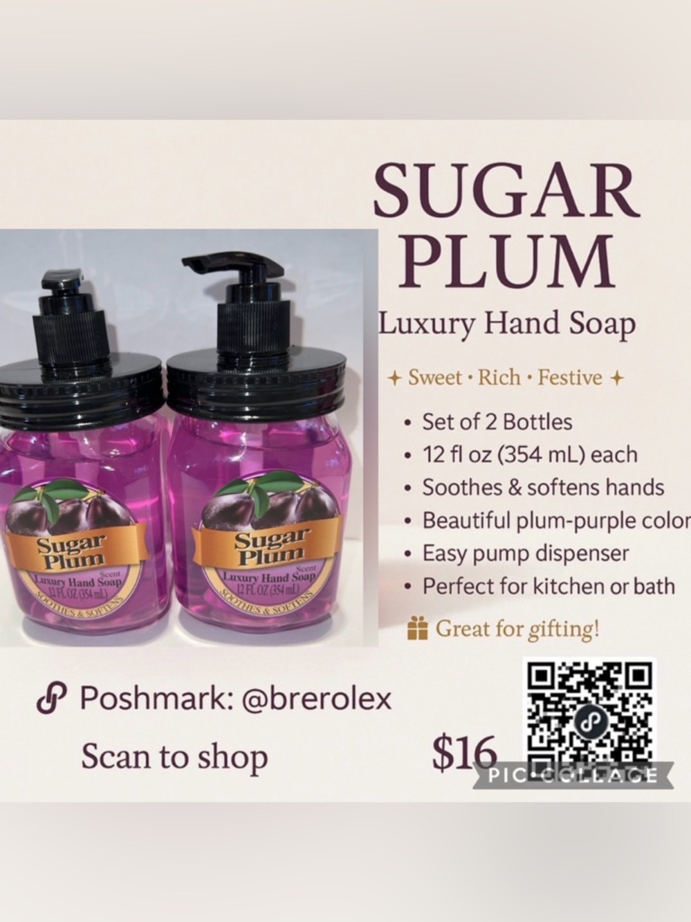 Sugar Plum Luxury Liquid Hand Soap Set of 2 | 12 oz Each | Festive Scent
